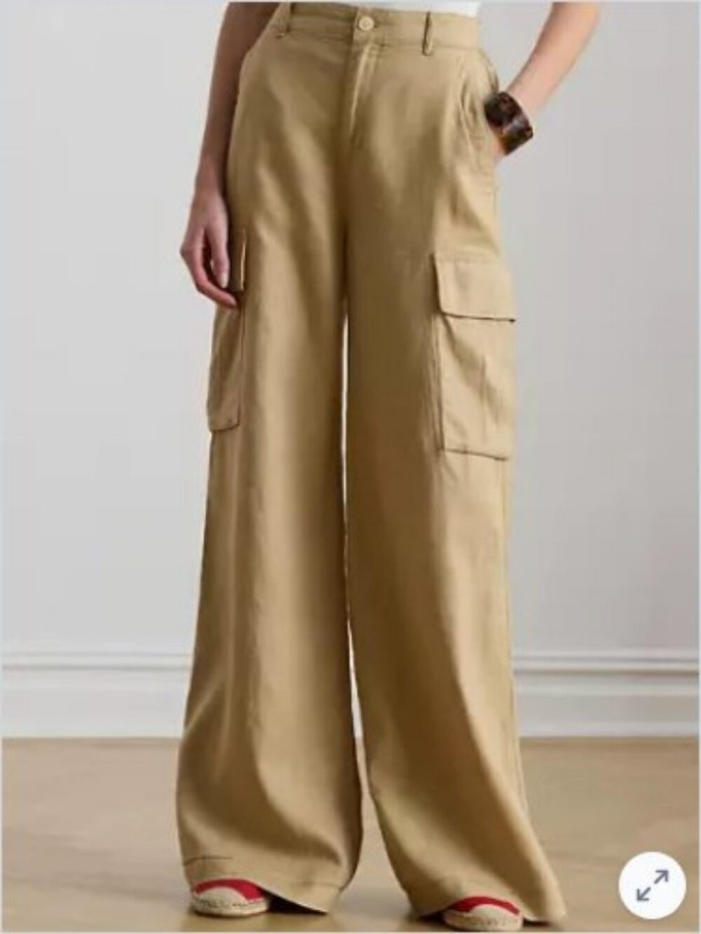 Lauren Ralph Lauren Cargo Pants Womens 10 Tan Linen Wide Leg High Rise $195